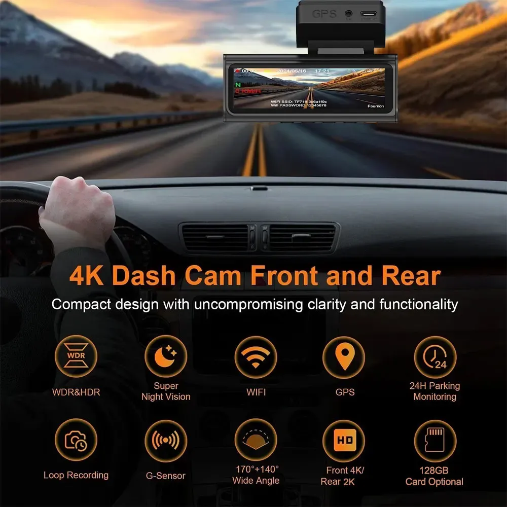 2 Channel 4K+2K ADAS Front Rear Dash Camera for Cars Built-in 5G Wifi GPS Car DVR 24H Parking Driving Video Recorder Black Box