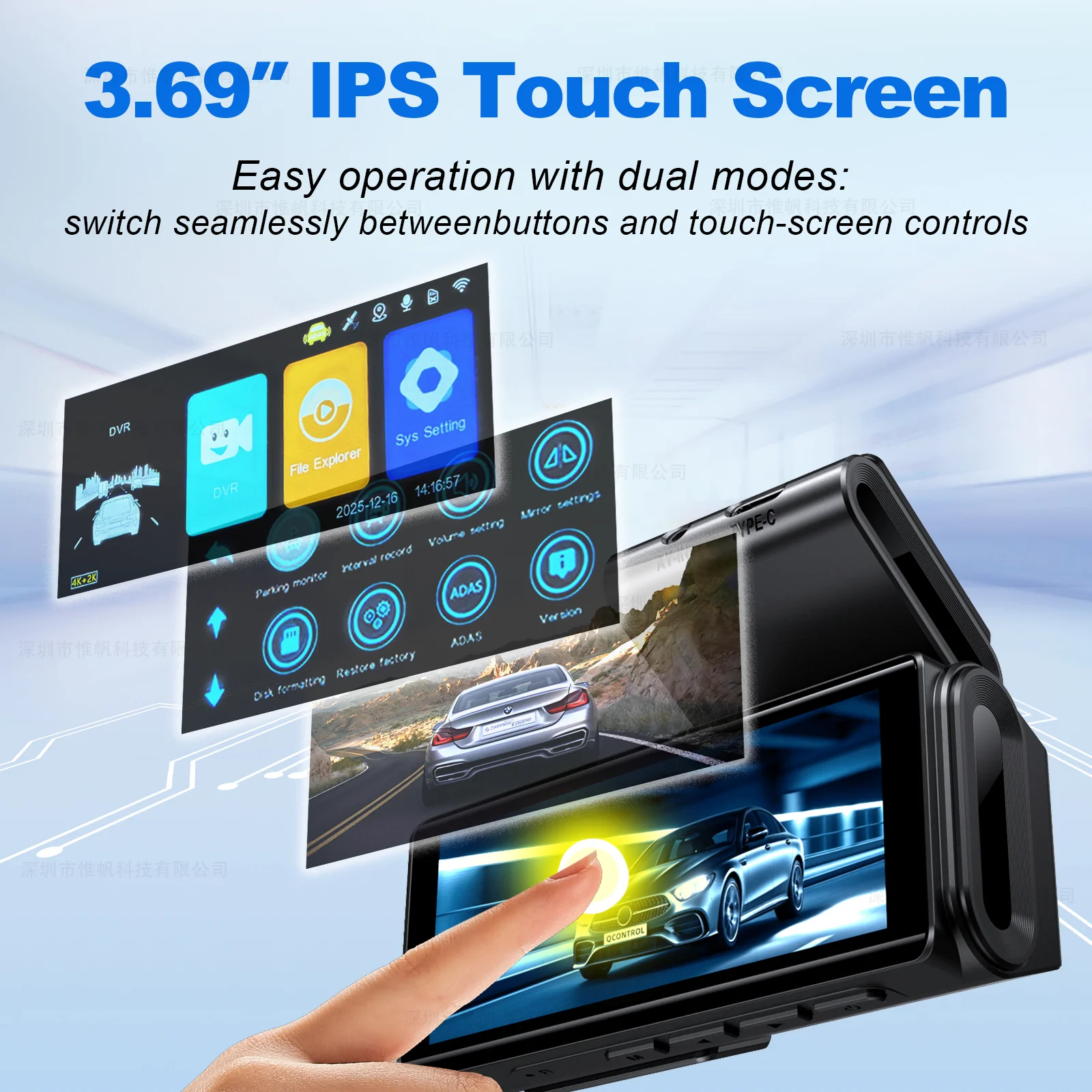 4K+2K 2 Channel Dash Cam for Cars ADAS Touch Screen Front Rear Car Camera Built-in GPS WiFi 24H Parking Mode Black Box Car DVR