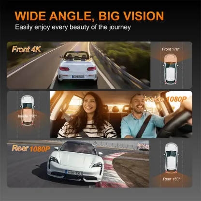 Dash Cam 4K UHD 3 Channel Car DVR Recording Car Camera DVR Night Vision Video Recorder Built-In Wi-Fi Support 3-Lens GPS Dashcam