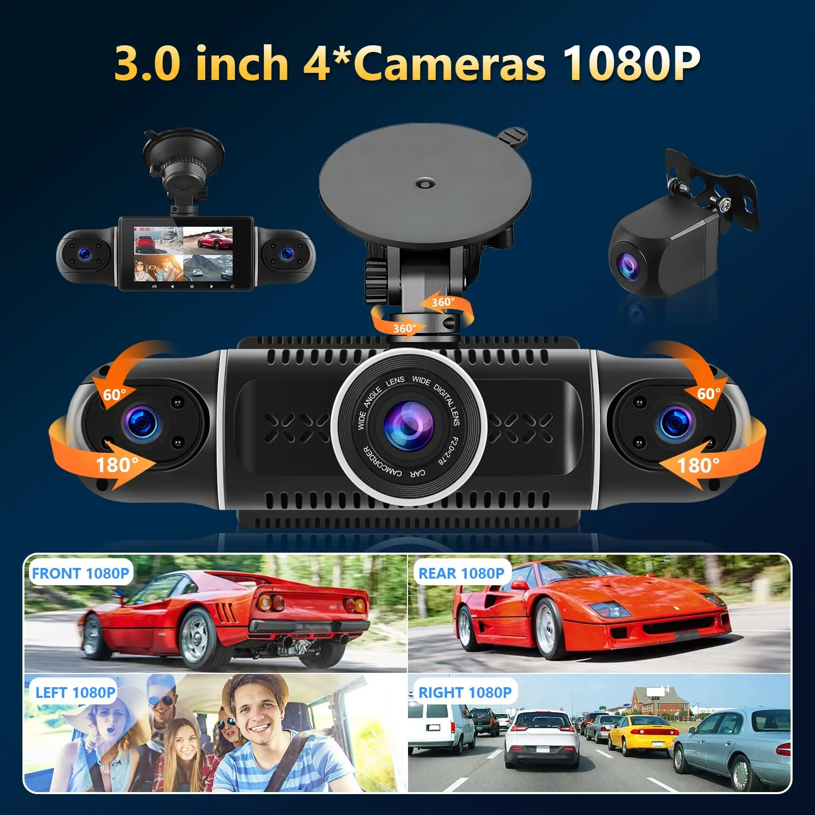 4 Channel WiFi 360° Dash Camera for Car DVR 1080P Dashcam Front Left Right Rear Night Vision Loop Recording 24H Parking Monitor
