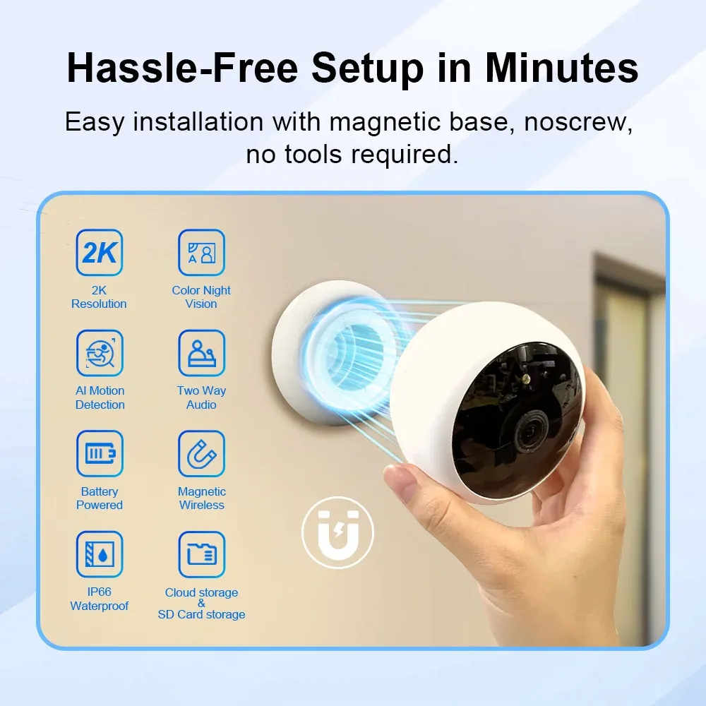 2K Wifi Magnetic Battery Security Camera Indoor/Outdoor 5MP Wireless IP Camera Color Night Vision Motion Tracking Surveillance