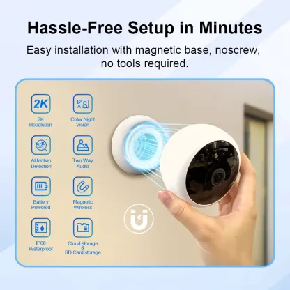 2K Wifi Magnetic Battery Security Camera Indoor/Outdoor 5MP Wireless IP Camera Color Night Vision Motion Tracking Surveillance