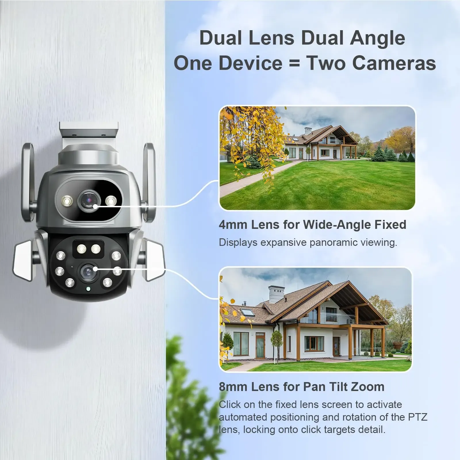 4K 8MP Tuya Home Security Outdoor WiFi Camera UHD Dual Lens Dual Screen PTZ Surveillance Auto Tracking CCTV Wireless Monitoring