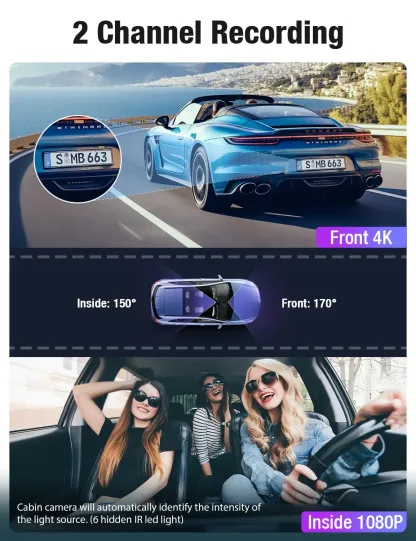 4K Dash Cam for Cars 5G WiFi GPS Car DVR 2 Channel Front and Rear 2.5K Car Camera IR Night Vision Driving Auto Video Recorder