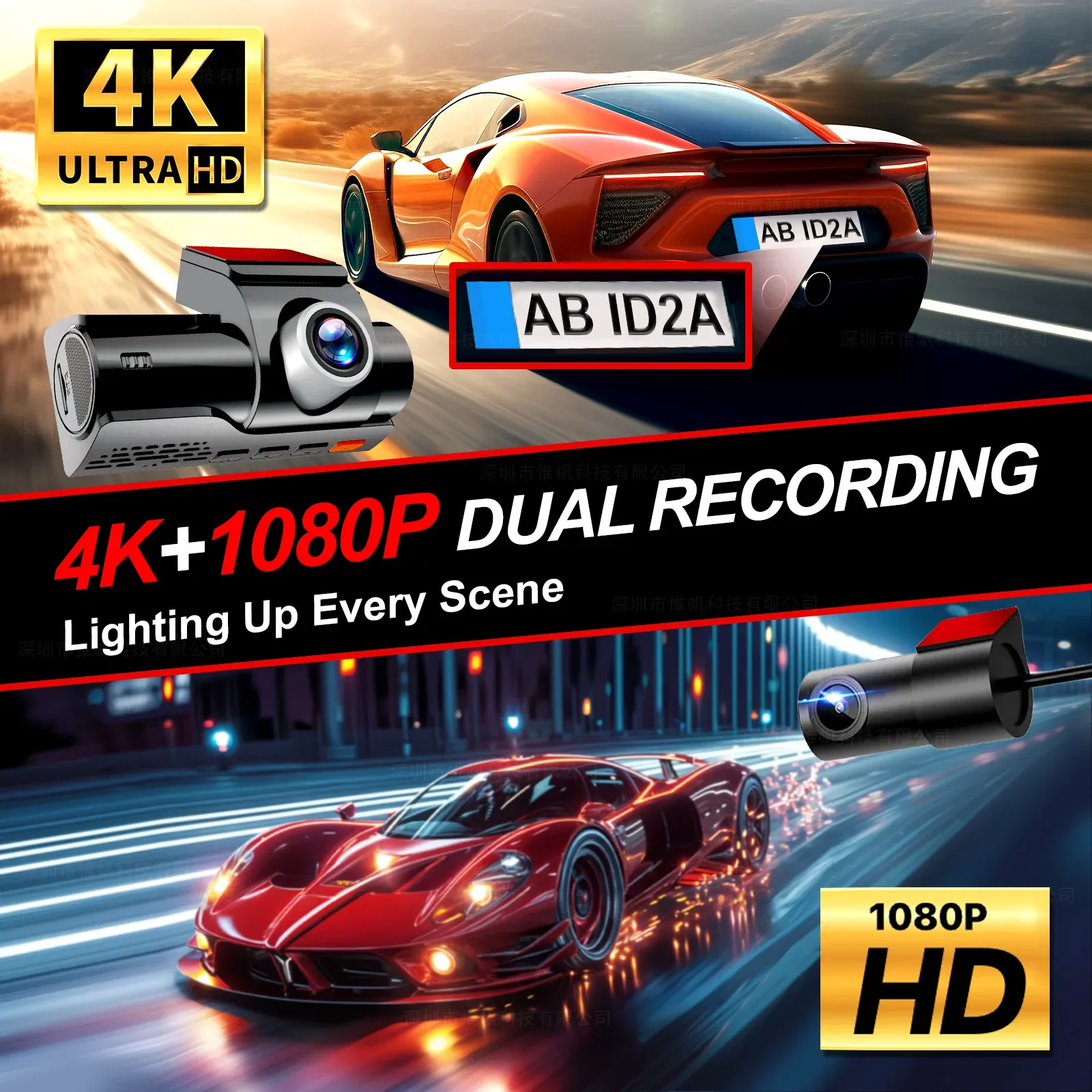 4K Dash Camera for Cars DVR Dual-Channel HD 1080P Front and Rear GPS Car Camera WDR Night Vision WiFi APP Monitor Video Recorder