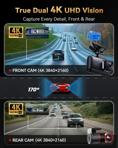 4K Dash Cam Front and Rear Built-in GPS 5G WiFi Dual Dash Camera for Cars with App 170°Wide Angle WDR HD Night Vision Car DVR