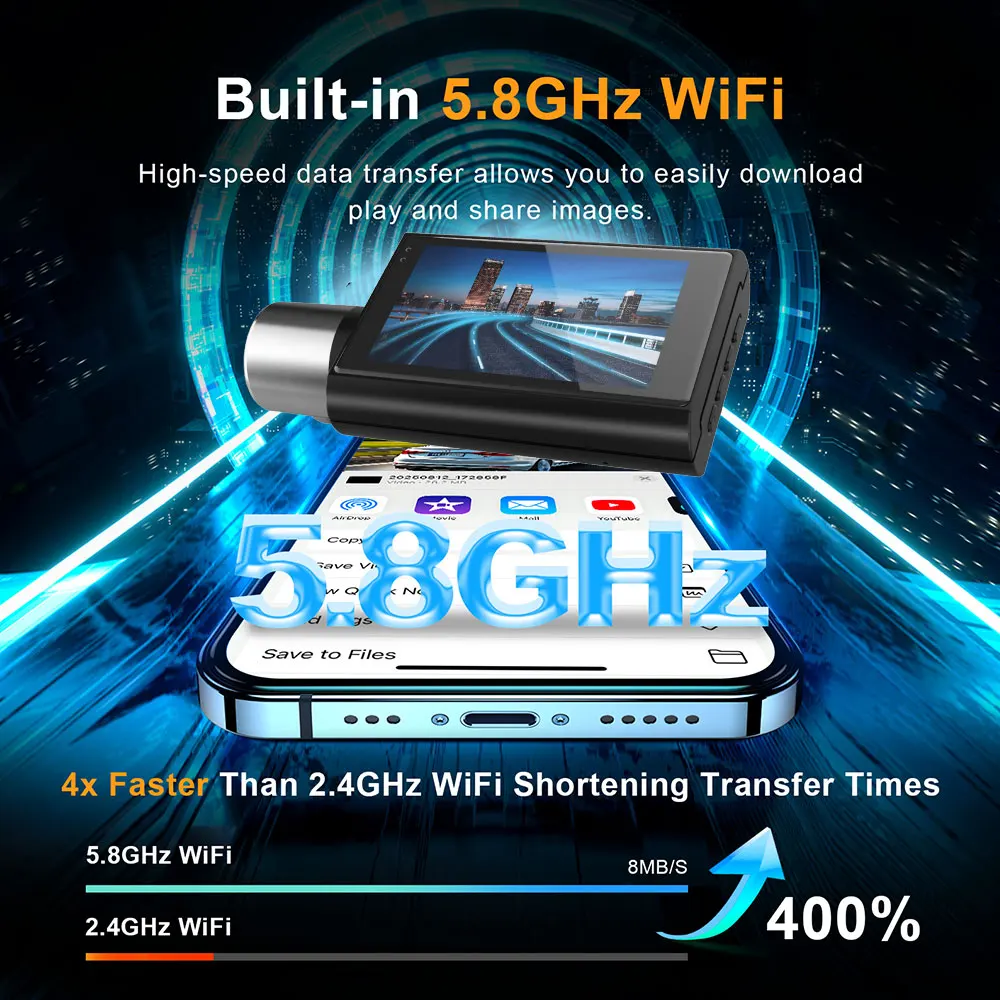 2 Channel Dash Cam 4K+4K Dual Dash Camera for Cars with 5GHz WiFi & GPS WDR Recorder Car DVR IR Night Vision 24H Parking Mode