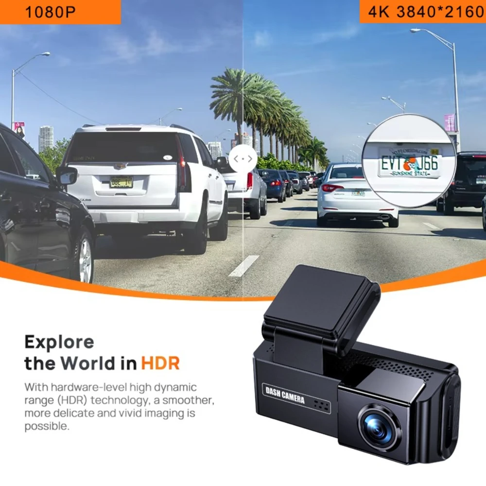 Dash Cam 4k+2K Front Rear Car Camera 4" Touch Screen Car DVR Camera Built-in GPS WiFi 24H Parking Monitor Night Vision Black Box