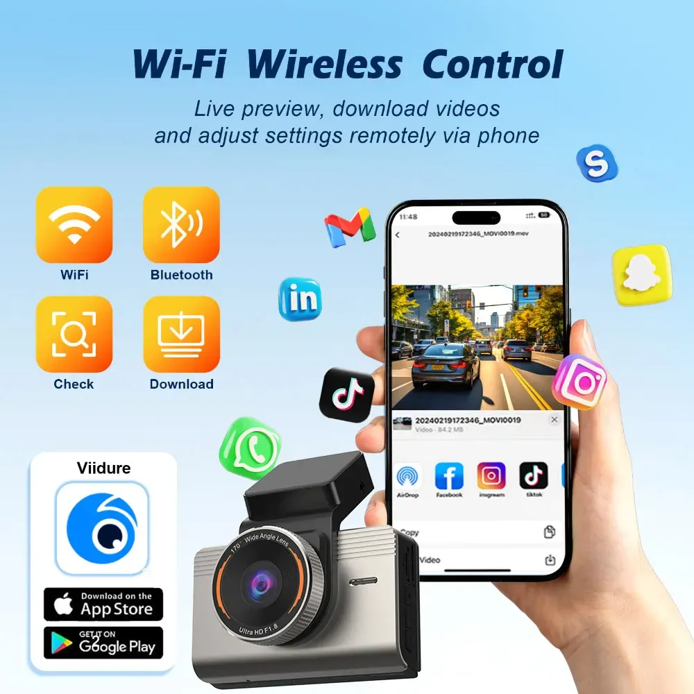 Dash Cam 2K+1080P Dual Dash Car Camera with ADAS Car DVR 24H Parking Mode Built-in WiFi GPS Adas Driving Assistance Recorder