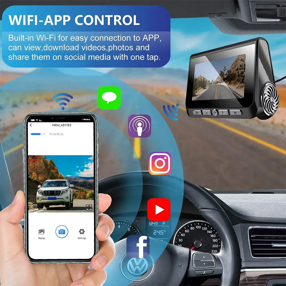 2 Channel Car DVR for Cars 4K 2-Lens GPS Wifi Front Rear Dash Cam DVR Recorder Video Registrator Car Camera 24h Parking Monitor