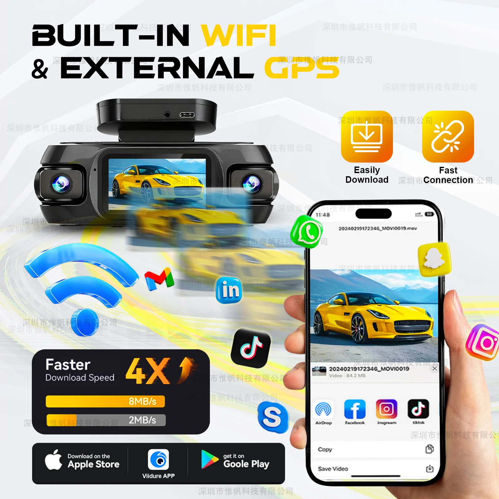 4 Channel 4K Dashcam 360°View Front and Left Right Rear Camera for Cars WDR Night Vision Wifi GPS Driving DVR 24/7 Parking Mode