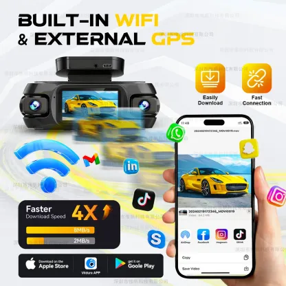 4 Channel 4K Dashcam 360°View Front and Left Right Rear Camera for Cars WDR Night Vision Wifi GPS Driving DVR 24/7 Parking Mode