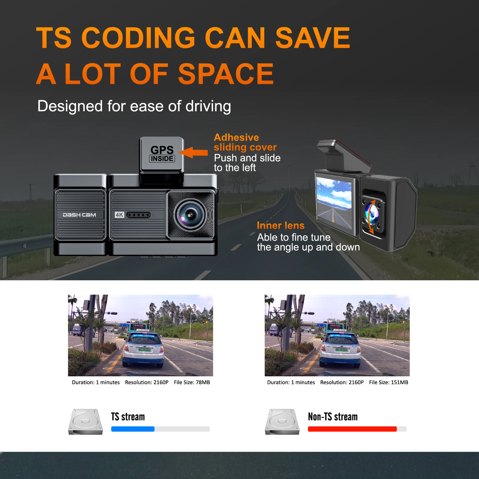 Dash Cam 4K UHD 3 Channel Car DVR Recording Car Camera DVR Night Vision Video Recorder Built-In Wi-Fi Support 3-Lens GPS Dashcam
