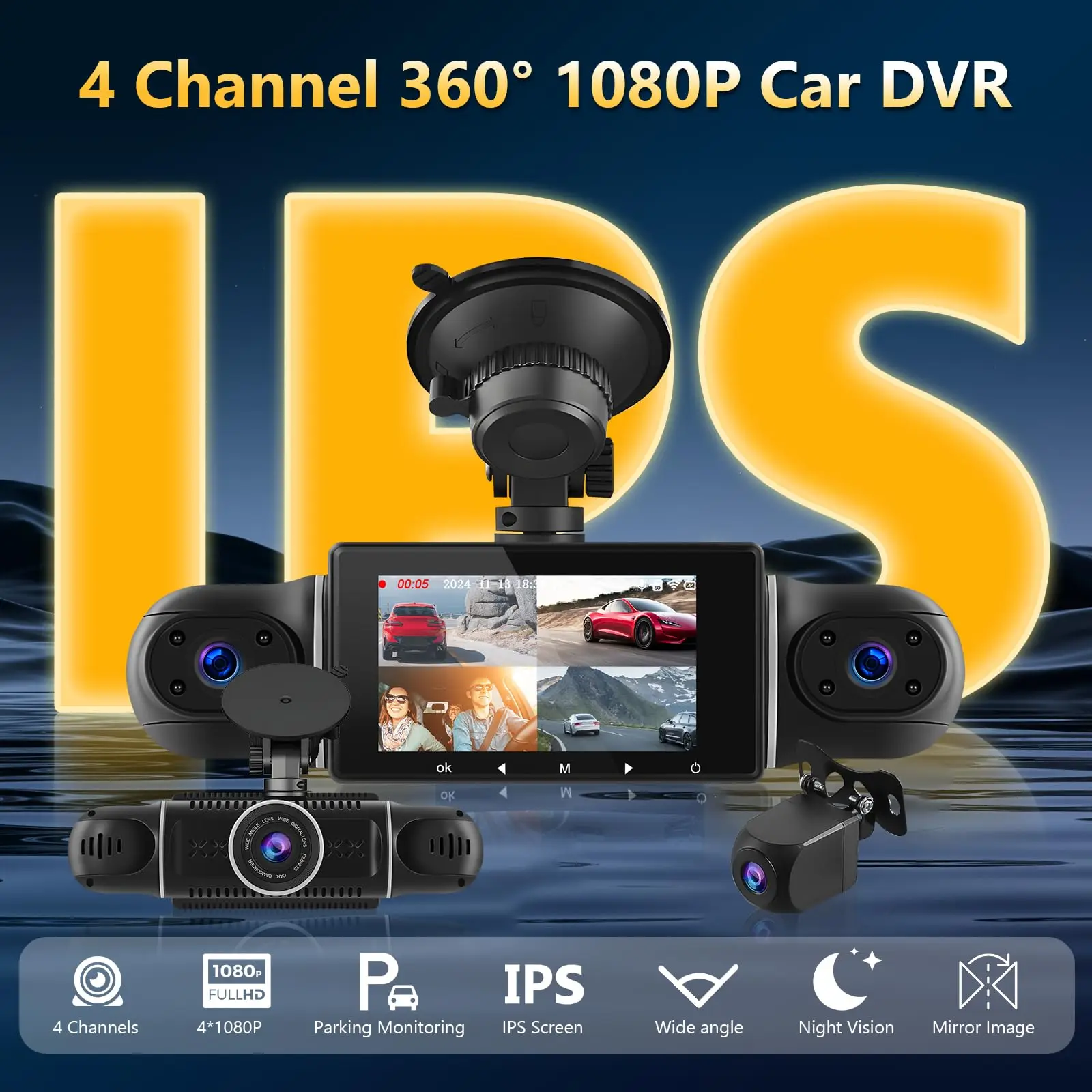4 Channel WiFi 360° Dash Camera for Car DVR 1080P Dashcam Front Left Right Rear Night Vision Loop Recording 24H Parking Monitor