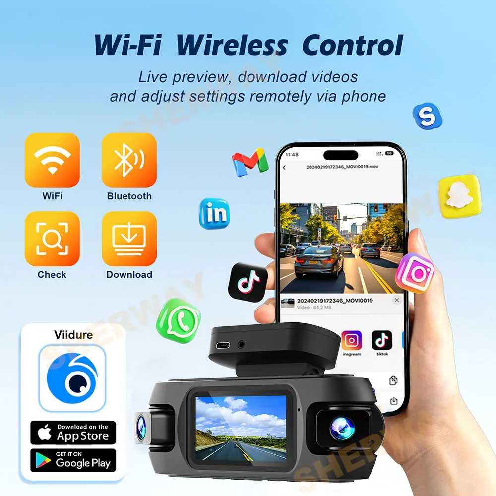 4 Channel 4K Dash Camera for Cars 360° Dashcam 4 Lens 1080p Front Left Right Rear Car DVR Built-in Wifi GPS WDR Night Vision Cam