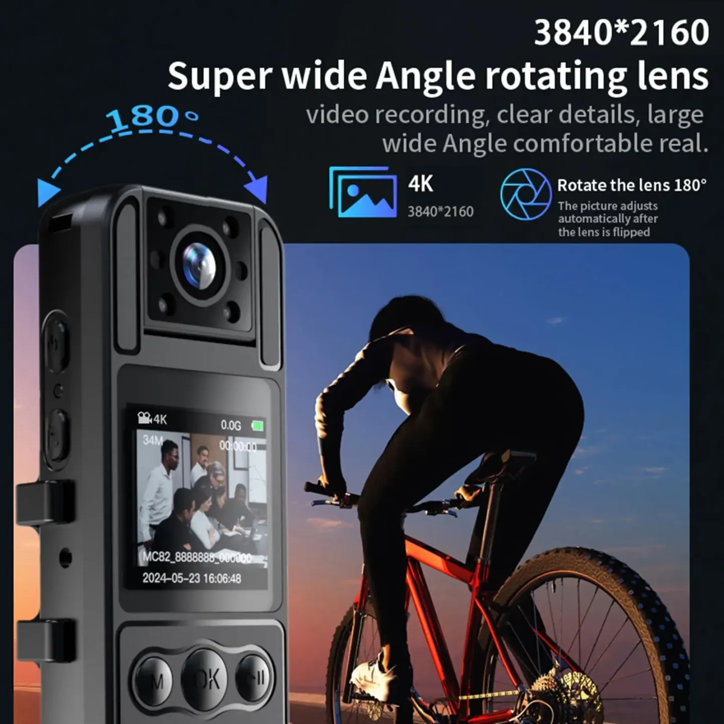 4k Action Camera Outdoor 180° Rotate Wifi Sport Camera Portable Wearable Mini Body Worn Cam Travel Vlog Bicycle Driver Recorder