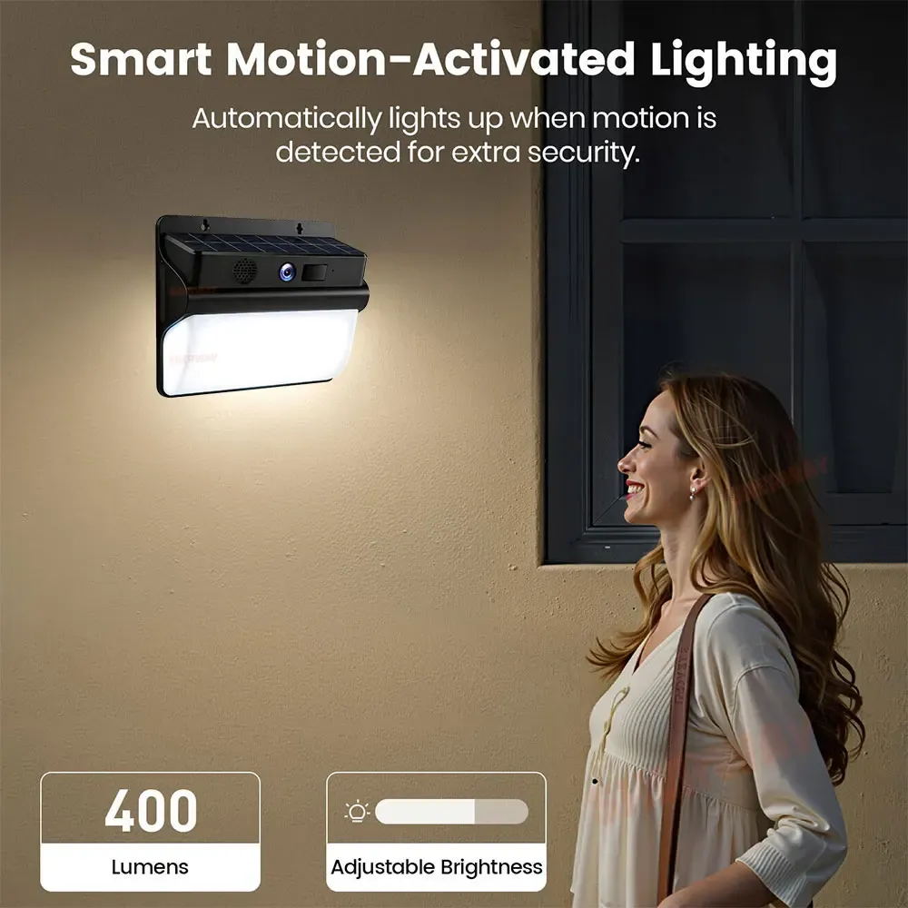 2K Solar Security Camera Tuya Smart Wifi Outdoor Wireless Battery Floodlight Camera 5MP Color Night Vision CCTV PIR Surveillance