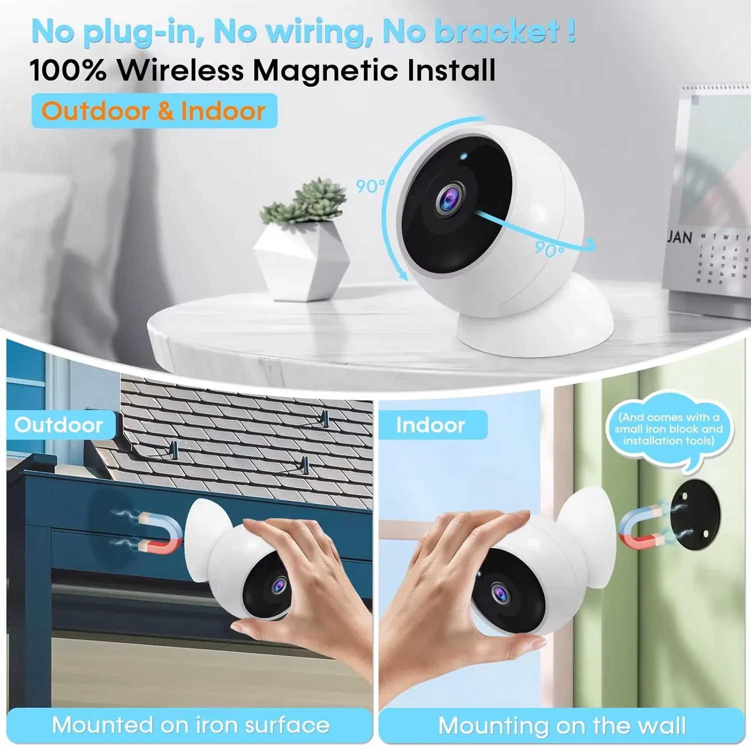 2K Wifi Magnetic Battery Security Camera Indoor/Outdoor 5MP Wireless IP Camera Color Night Vision Motion Tracking Surveillance