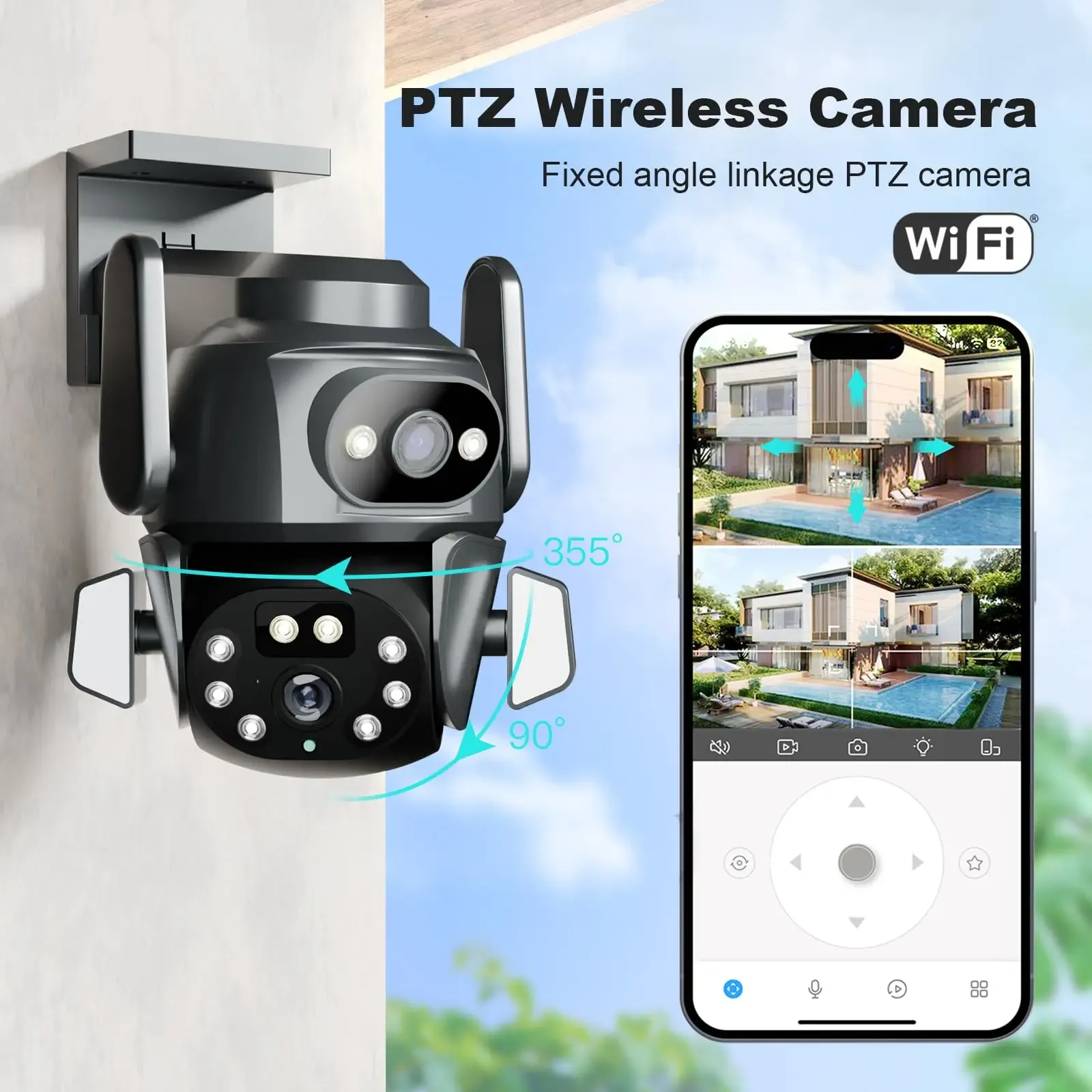 4K 8MP Tuya Home Security Outdoor WiFi Camera UHD Dual Lens Dual Screen PTZ Surveillance Auto Tracking CCTV Wireless Monitoring