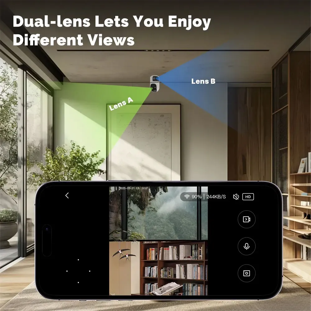 Tuya 4K 8MP WiFi Dual Lens Camera Indoor 2.4G/5G WIFI Security Camera Two-Way Audio Baby Monitor Color Night Vision Surveillance