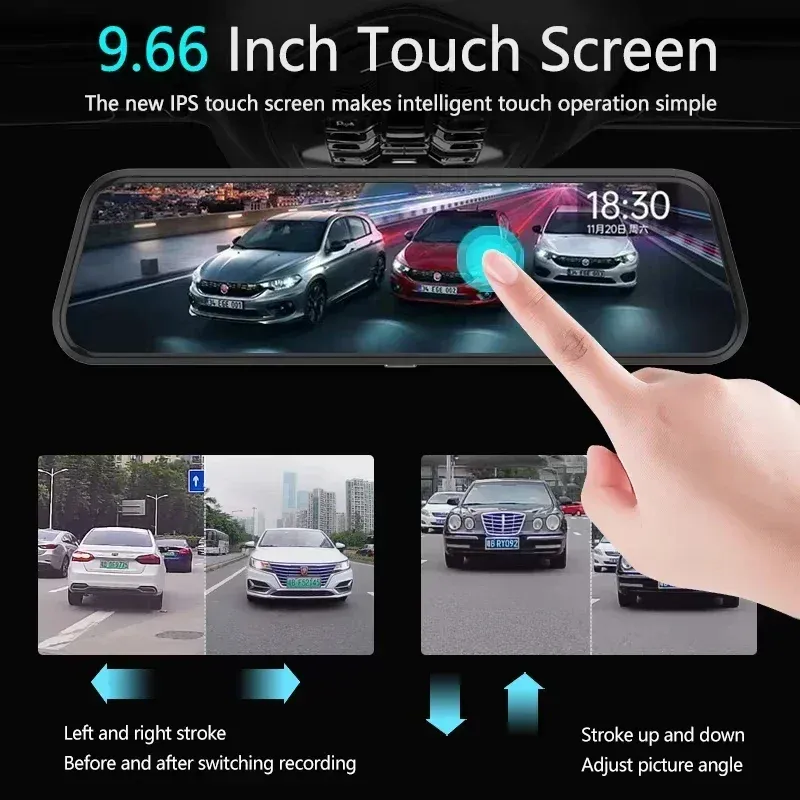 9.66" 4K Rear View Mirror Camera with Carplay Android Auto Touch Screen Backup Camera Front and Rear View Dual Cameras for Car