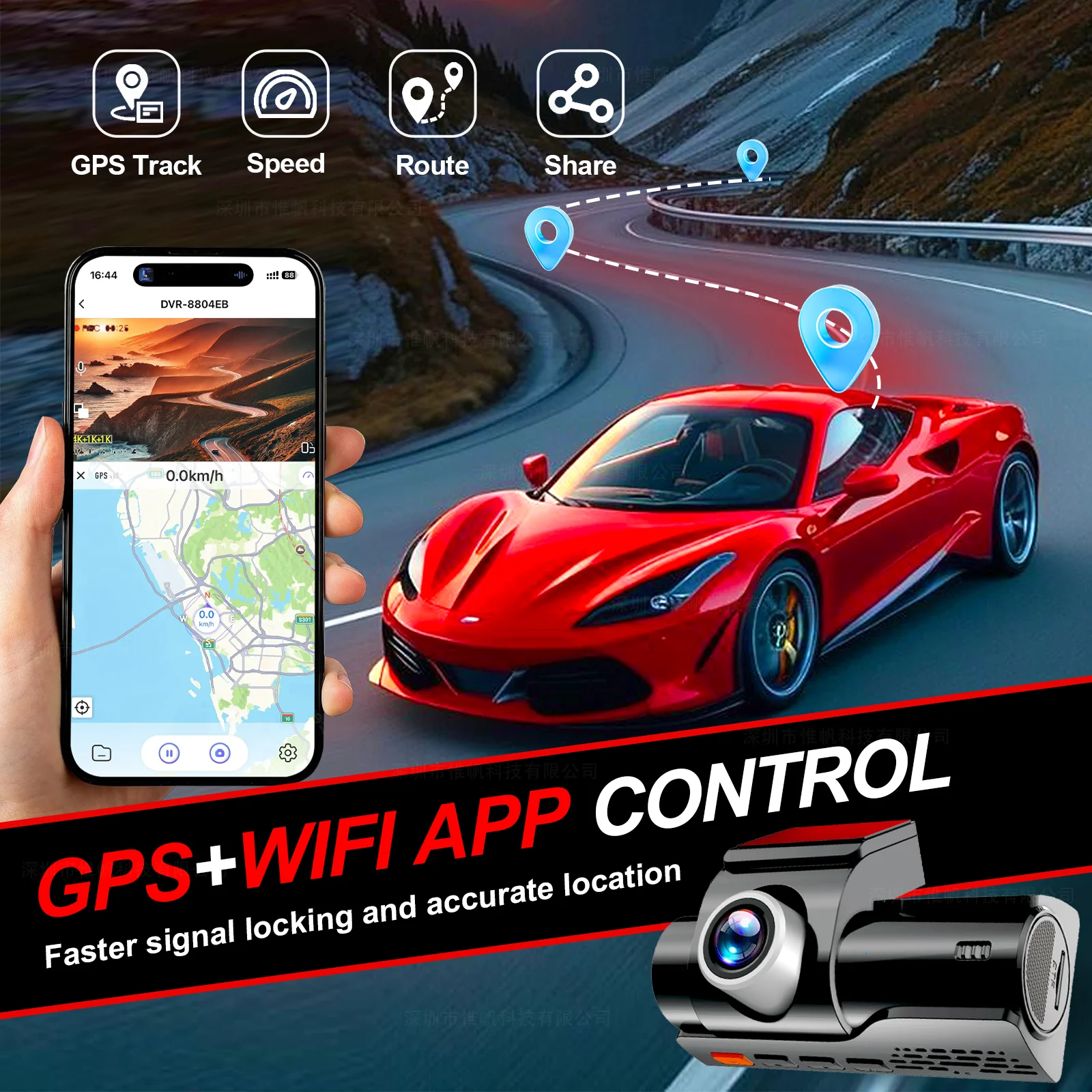 4K Dash Camera for Cars DVR Dual-Channel HD 1080P Front and Rear GPS Car Camera WDR Night Vision WiFi APP Monitor Video Recorder