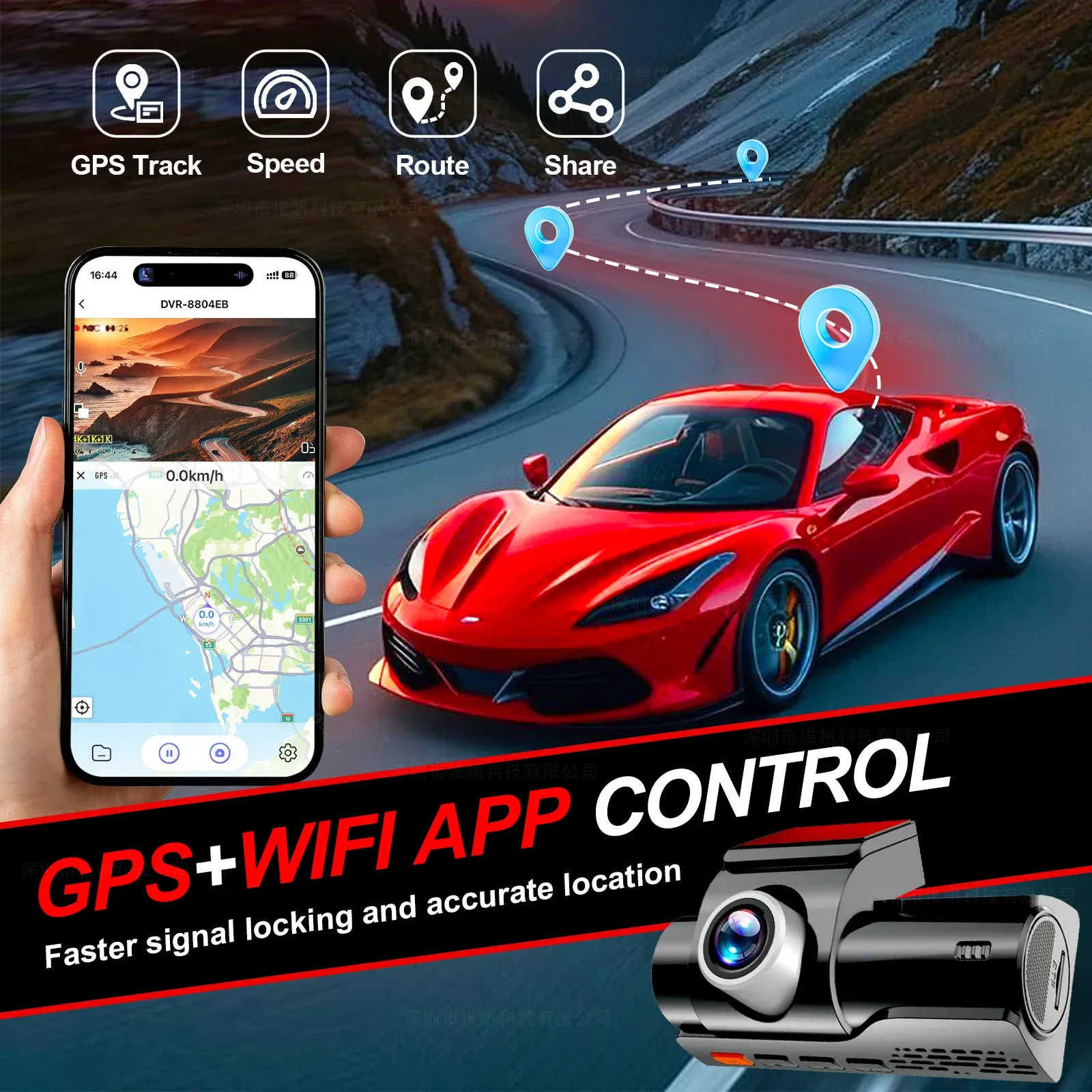 4K Dash Camera for Cars DVR Dual-Channel HD 1080P Front and Rear GPS Car Camera WDR Night Vision WiFi APP Monitor Video Recorder