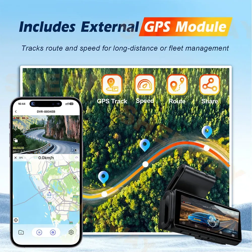 Dash Cam 4k+2K Front Rear Car Camera 4" Touch Screen Car DVR Camera Built-in GPS WiFi 24H Parking Monitor Night Vision Black Box