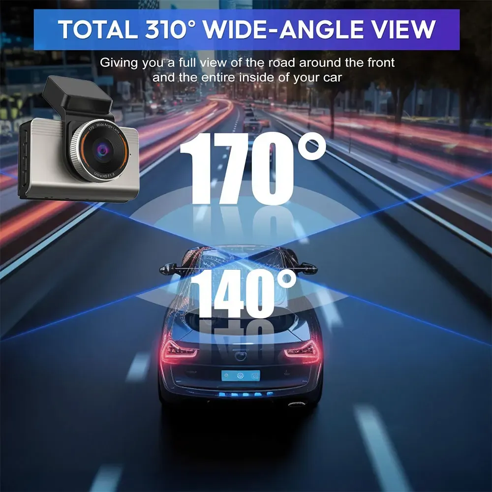 Dash Cam 2K+1080P Dual Dash Car Camera with ADAS Car DVR 24H Parking Mode Built-in WiFi GPS Adas Driving Assistance Recorder