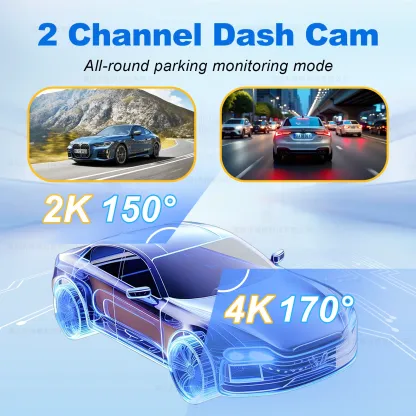 4K+2K 2 Channel Dash Cam for Cars ADAS Touch Screen Front Rear Car Camera Built-in GPS WiFi 24H Parking Mode Black Box Car DVR