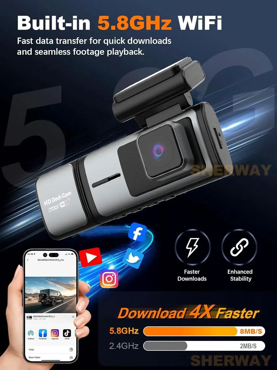 3 Channel Dash Cam 4K Auto ADAS 5GHz WiFi Dash Car Camera Support Front Rear and Interior Dashcam with GPS Night Vision Car DVR