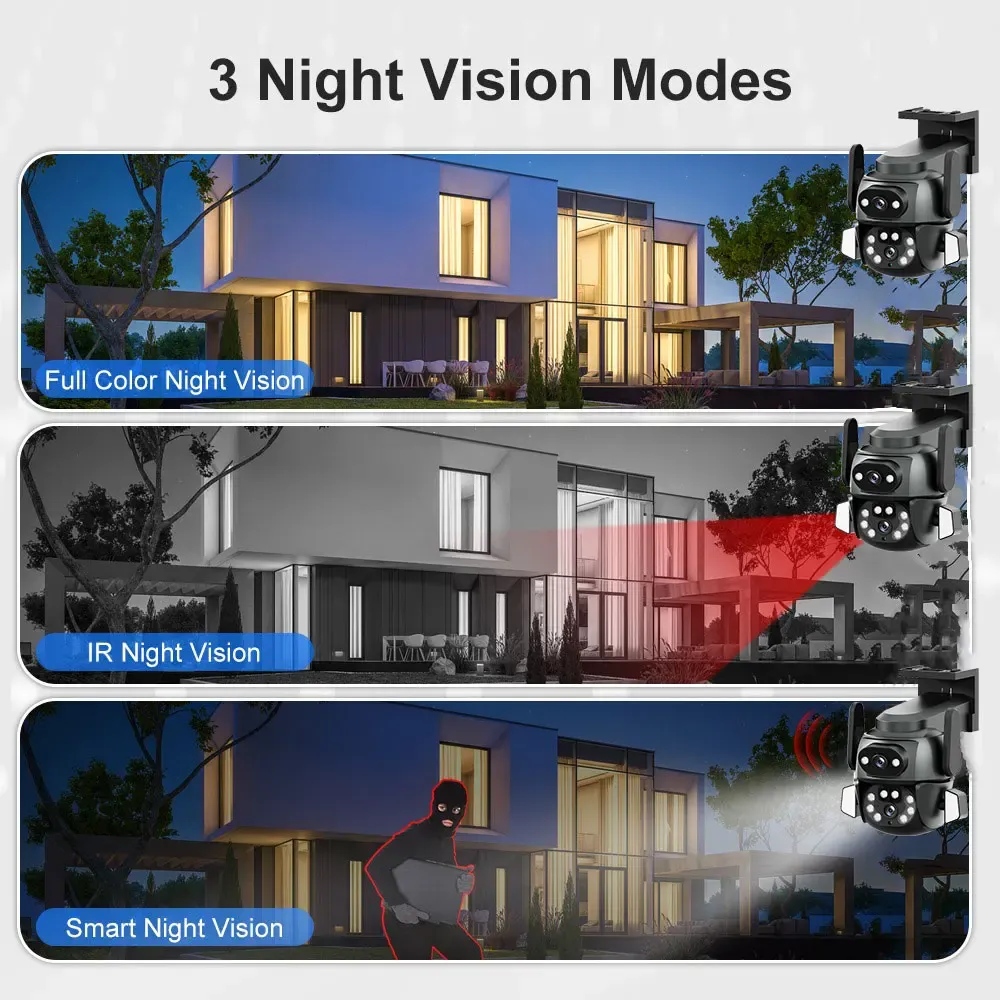4K 8MP Tuya Home Security Outdoor WiFi Camera UHD Dual Lens Dual Screen PTZ Surveillance Auto Tracking CCTV Wireless Monitoring