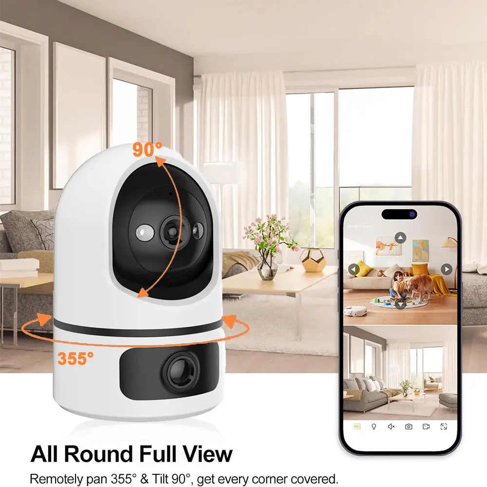 Tuya 4K 8MP WiFi Dual Lens Camera Indoor 2.4G/5G WIFI Security Camera Two-Way Audio Baby Monitor Color Night Vision Surveillance