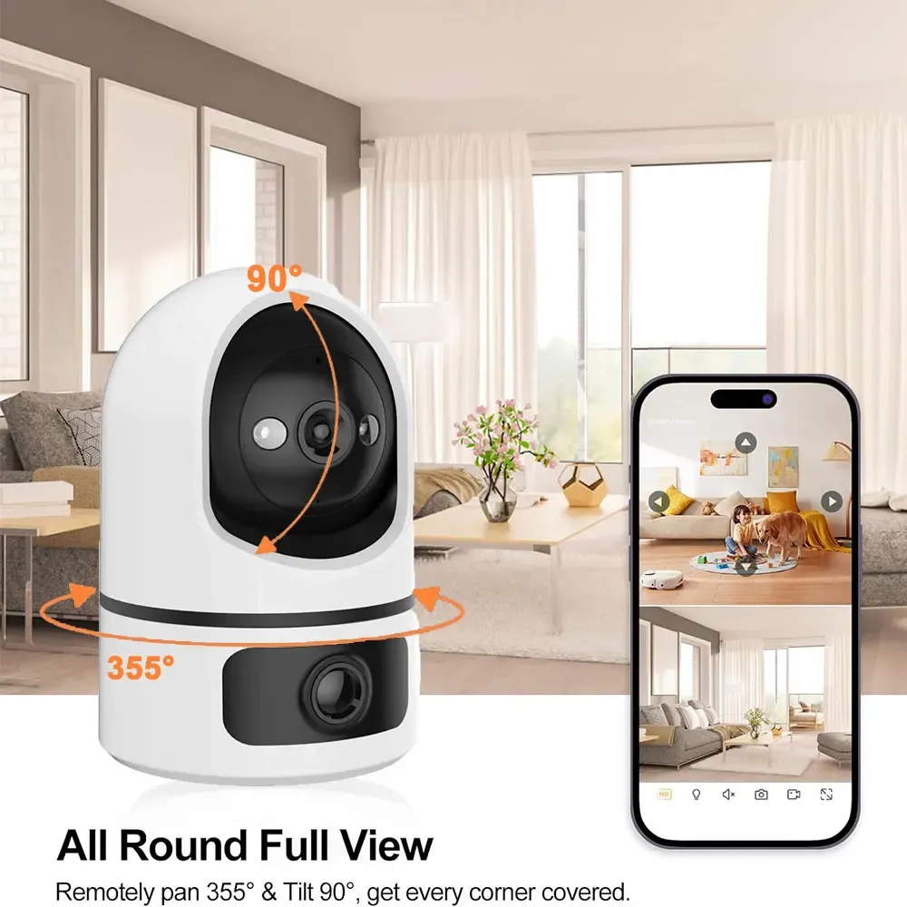 Tuya 4K 8MP WiFi Dual Lens Camera Indoor 2.4G/5G WIFI Security Camera Two-Way Audio Baby Monitor Color Night Vision Surveillance