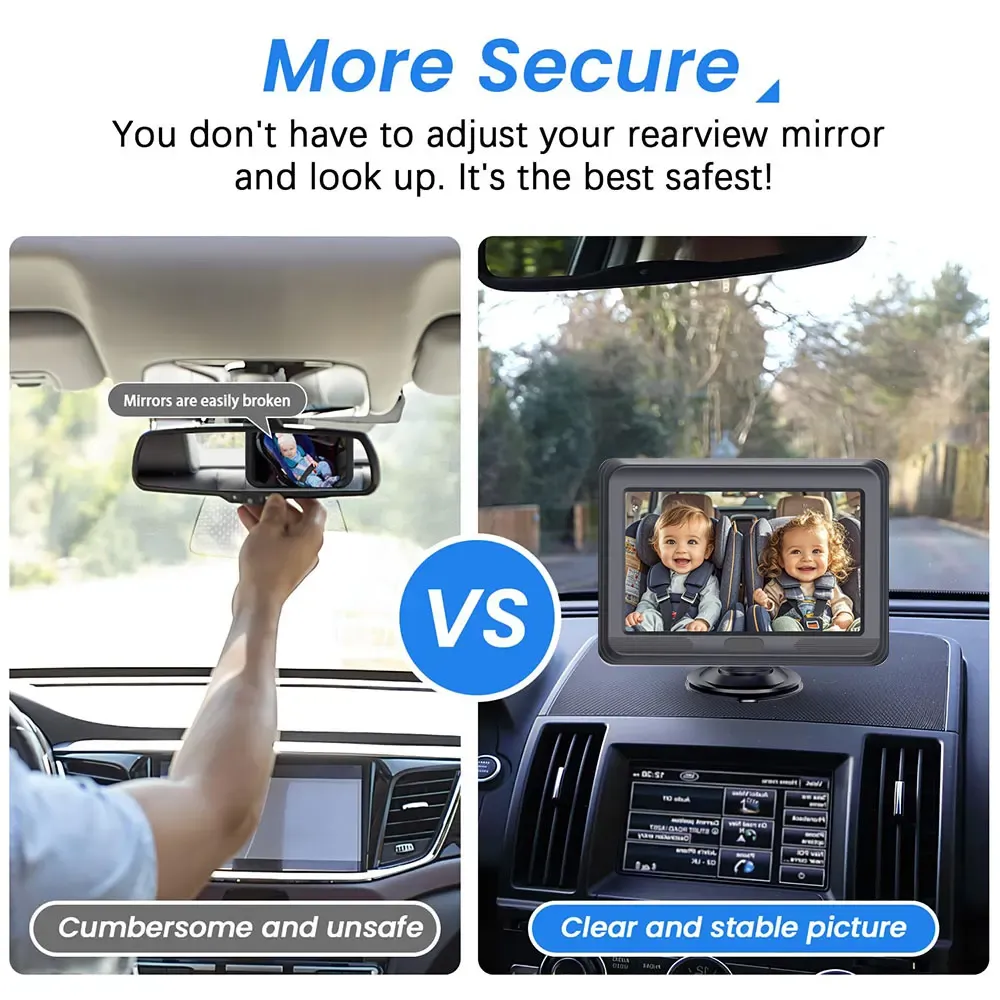 Baby Car Camera HD 1080P Rear Car Baby Monitor Adjustable Viewing Angle Backseat Car Camera 4.3'' Infrared Night Vision Monitor