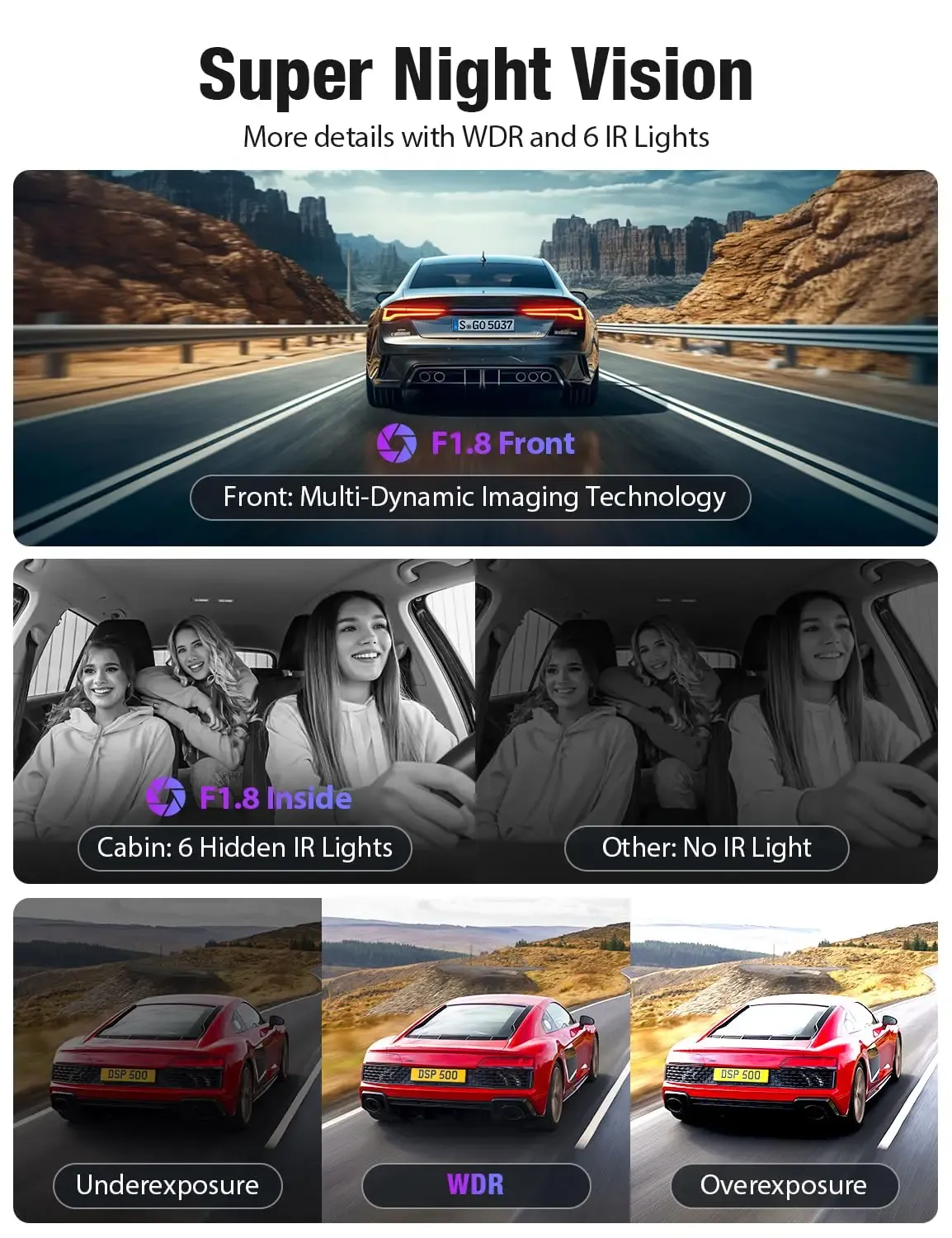 4K Dash Cam for Cars 5G WiFi GPS Car DVR 2 Channel Front and Rear 2.5K Car Camera IR Night Vision Driving Auto Video Recorder