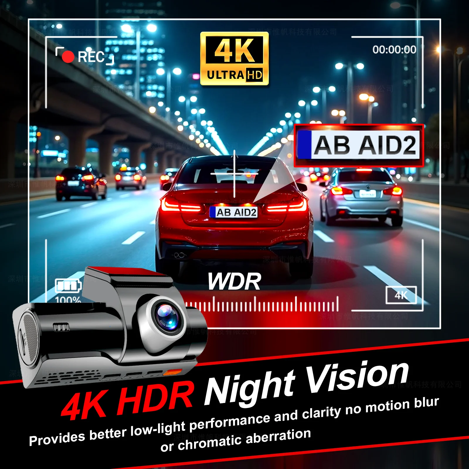 4K Dash Camera for Cars DVR Dual-Channel HD 1080P Front and Rear GPS Car Camera WDR Night Vision WiFi APP Monitor Video Recorder