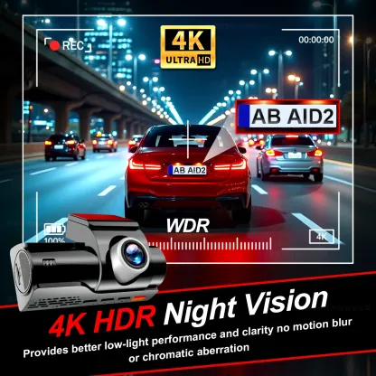 4K Dash Camera for Cars DVR Dual-Channel HD 1080P Front and Rear GPS Car Camera WDR Night Vision WiFi APP Monitor Video Recorder