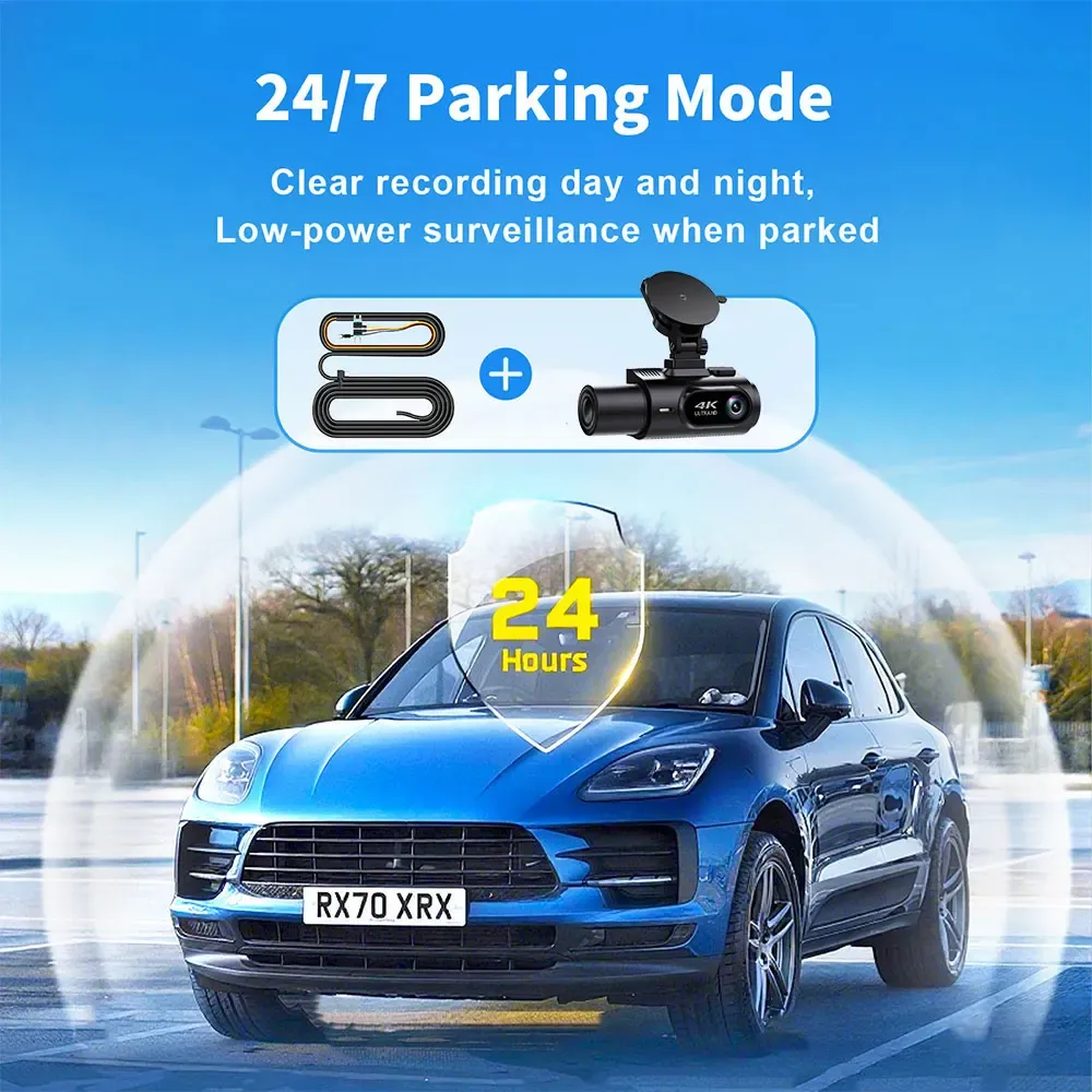 4K 3 Channel Dash Cam 5.8GHz WiFi & GPS 4K+1080P+1440P Triple Car Camera Full Color HDR Night Vision 2K Rear Driving Recorder