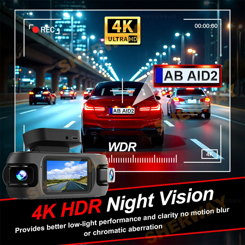4 Channel 4K Dash Camera for Cars 360° Dashcam 4 Lens 1080p Front Left Right Rear Car DVR Built-in Wifi GPS WDR Night Vision Cam