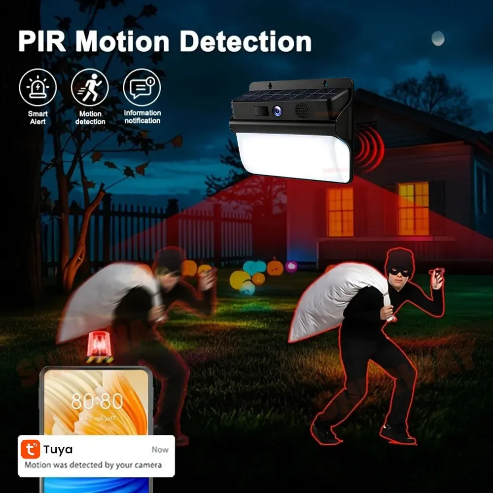 2K Solar Security Camera Tuya Smart Wifi Outdoor Wireless Battery Floodlight Camera 5MP Color Night Vision CCTV PIR Surveillance