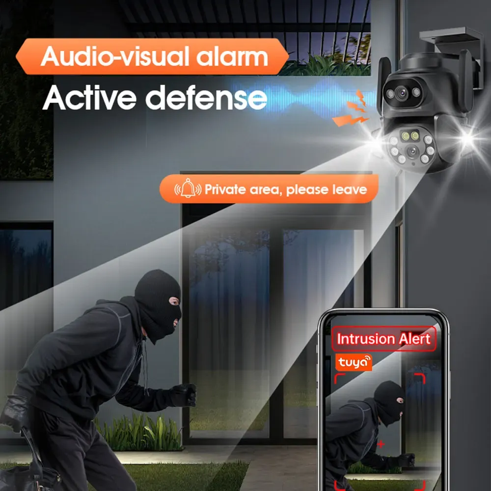 4K 8MP Tuya Home Security Outdoor WiFi Camera UHD Dual Lens Dual Screen PTZ Surveillance Auto Tracking CCTV Wireless Monitoring