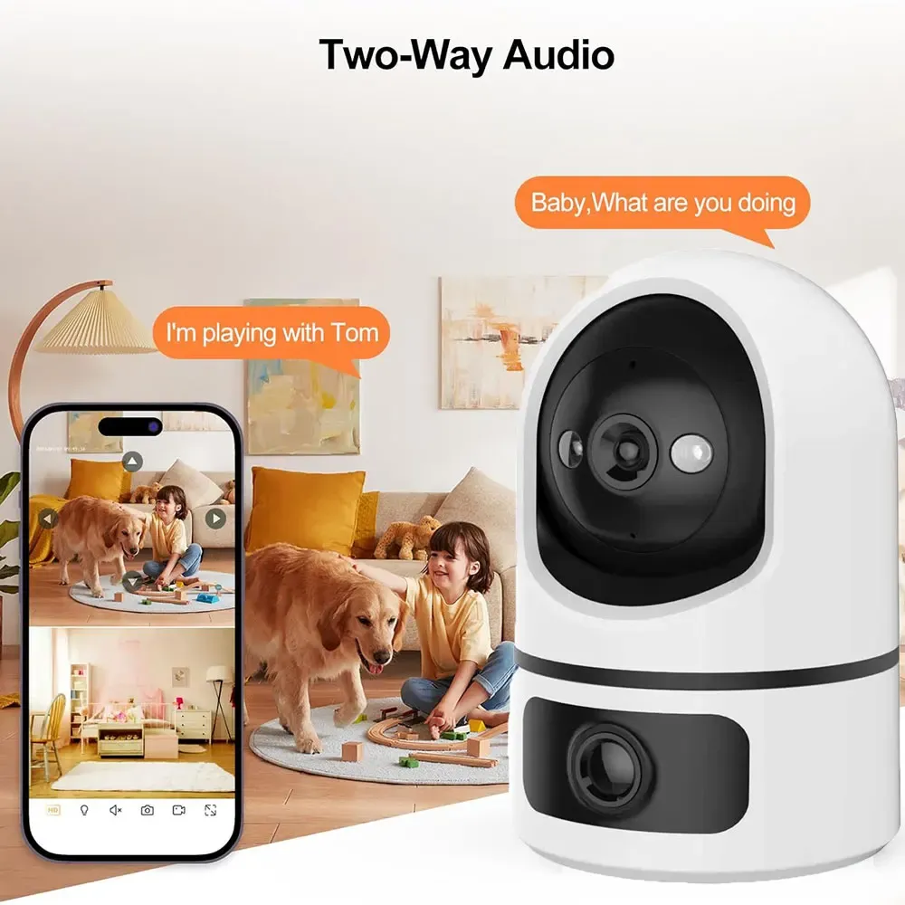 Tuya 4K 8MP WiFi Dual Lens Camera Indoor 2.4G/5G WIFI Security Camera Two-Way Audio Baby Monitor Color Night Vision Surveillance