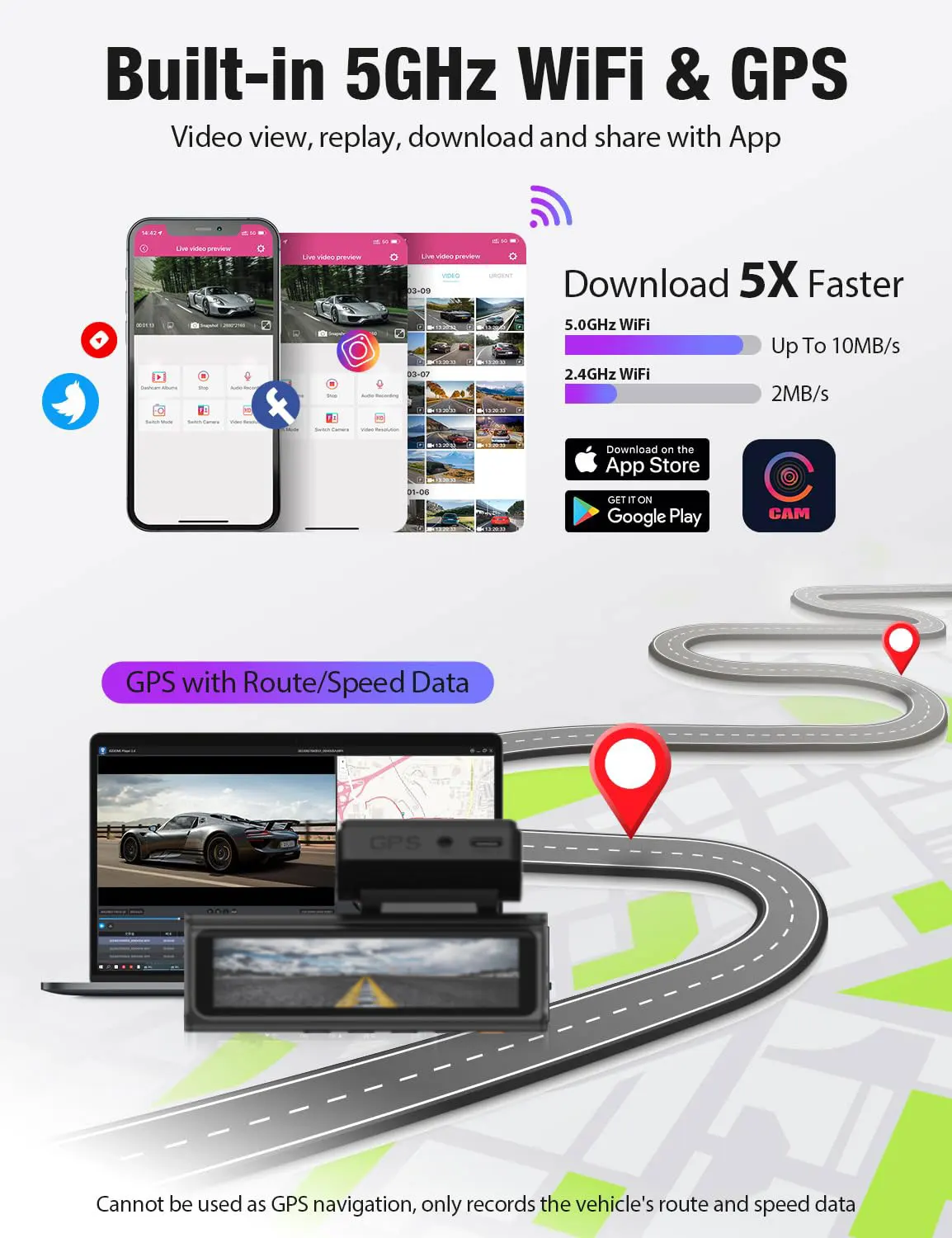 4K Dash Cam for Cars 5G WiFi GPS Car DVR 2 Channel Front and Rear 2.5K Car Camera IR Night Vision Driving Auto Video Recorder