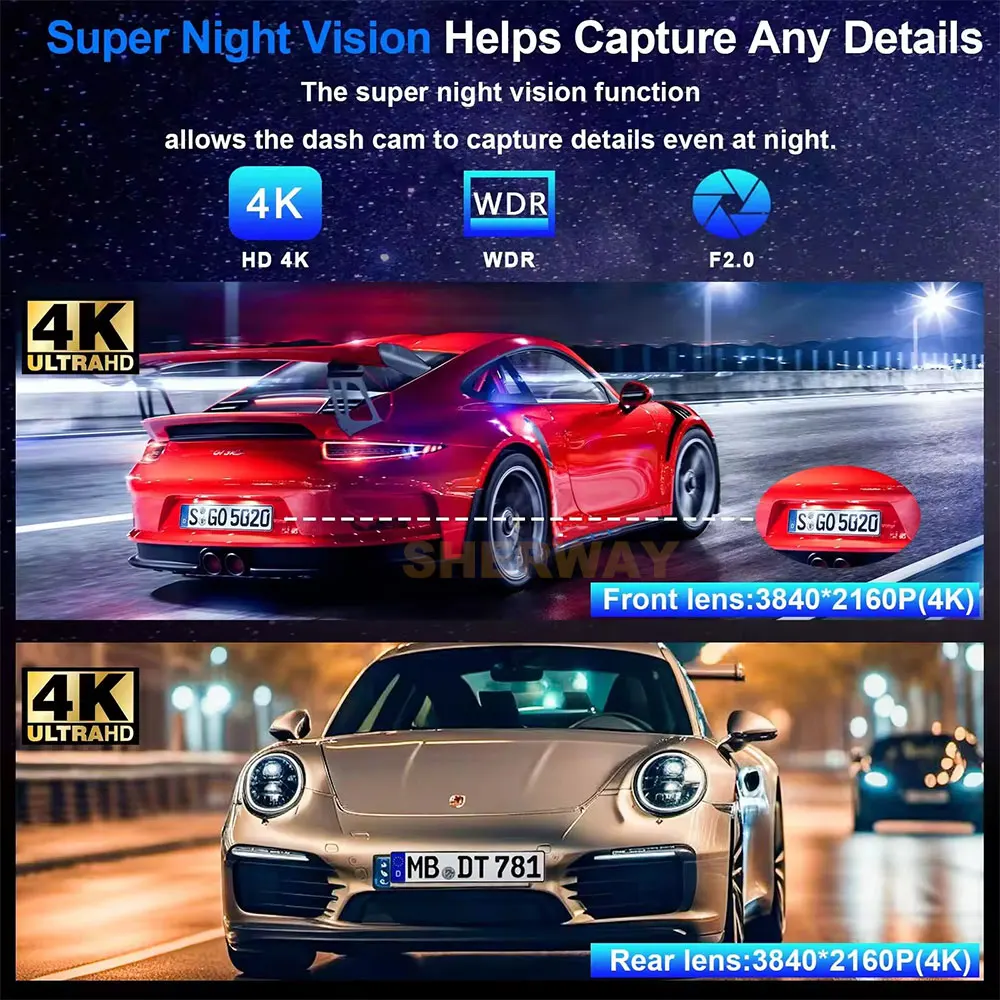 4K Dash Cam Front and Rear Built-in GPS 5G WiFi Dual Dash Camera for Cars with App 170°Wide Angle WDR HD Night Vision Car DVR