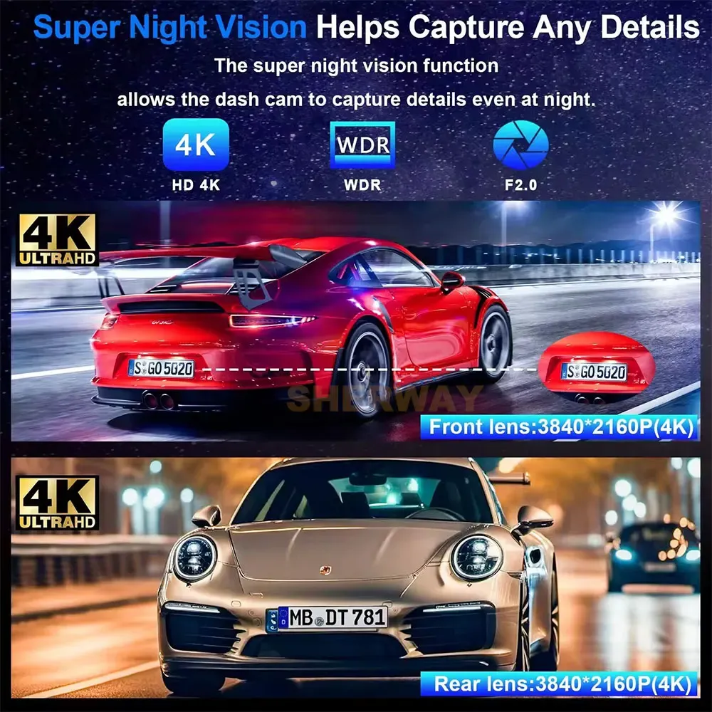 4K Dash Cam Front and Rear Built-in GPS 5G WiFi Dual Dash Camera for Cars with App 170°Wide Angle WDR HD Night Vision Car DVR