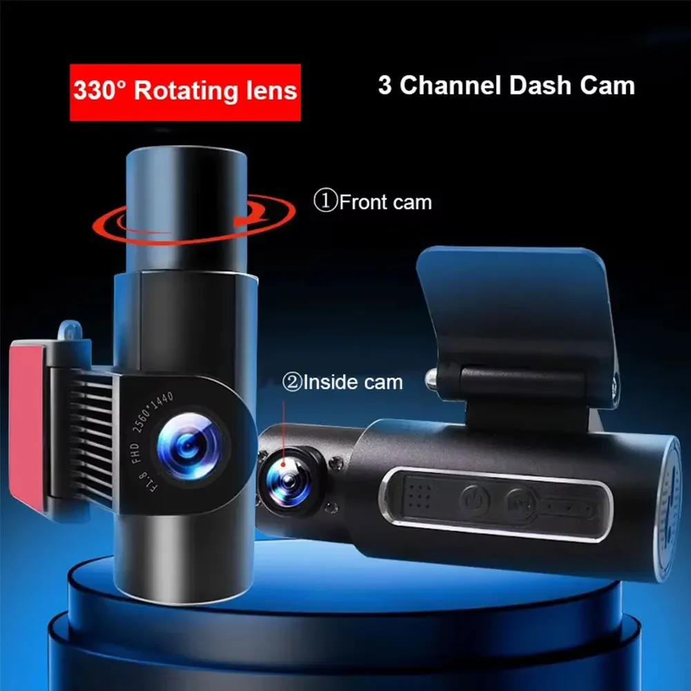 3 Channel Dash Cam for Car Camera UHD 4K 3-Lens Inside Vehicle Dashcam Built-in GPS Wifi Auto Record Car DVR 3CH Video Recorder