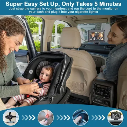 Baby Car Camera HD 1080P Rear Car Baby Monitor Adjustable Viewing Angle Backseat Car Camera 4.3'' Infrared Night Vision Monitor