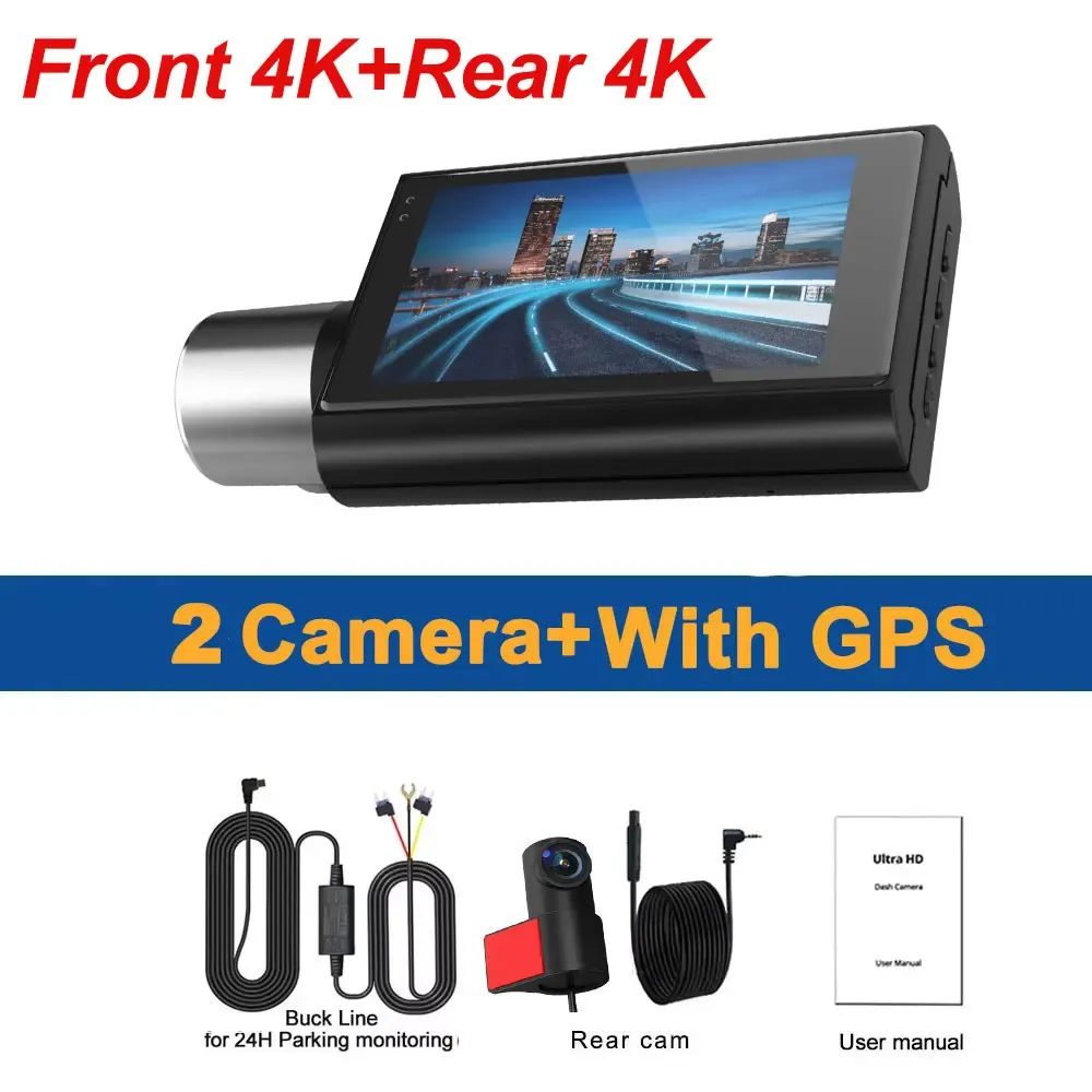 2 Channel Dash Cam 4K+4K Dual Dash Camera for Cars with 5GHz WiFi & GPS WDR Recorder Car DVR IR Night Vision 24H Parking Mode