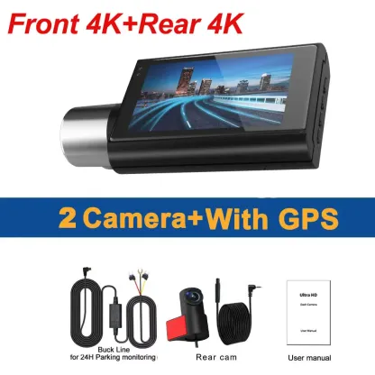 2 Channel Dash Cam 4K+4K Dual Dash Camera for Cars with 5GHz WiFi & GPS WDR Recorder Car DVR IR Night Vision 24H Parking Mode